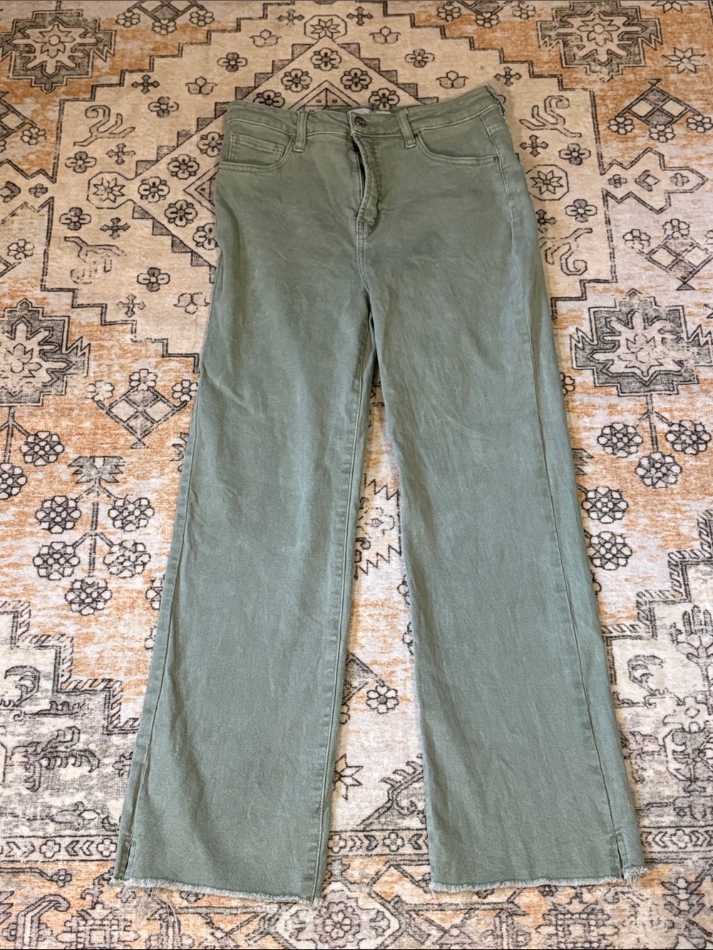 RISEN 11/30  Lanie High-Rise Wide-Leg Jeans in Olive Green/Sage